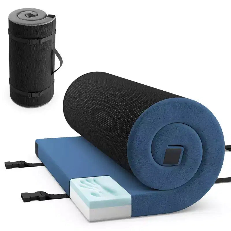Costway Campingmatratze aus Memory-Schaumstoff mit rutschfester Unterseite und Tragetasche für das Schlafen im Freien, Grau/Blau
