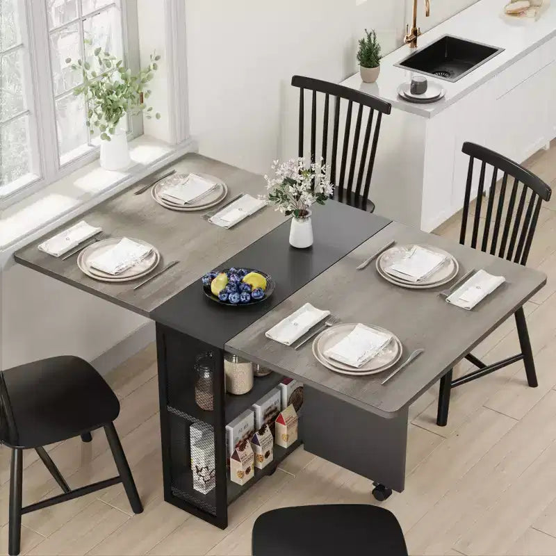 Klappbarer Esstisch für die Küche, platzsparender Esstisch, ausziehbarer Küchen-Klapptisch mit 6 Rädern für kleine Räume