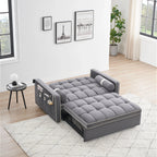 Sofá-Cama Convertível de Veludo para 2 Pessoas, com 55', Cama Extensível, Encosto Reclinável Ajustável, Bolsos Laterais e Suporte para Telemóvel
