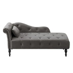 Moderne chaise longue van 60,6 inch met fluwelen bekleding, gecapitonneerde knopen, massief houten poten en sierspijkers