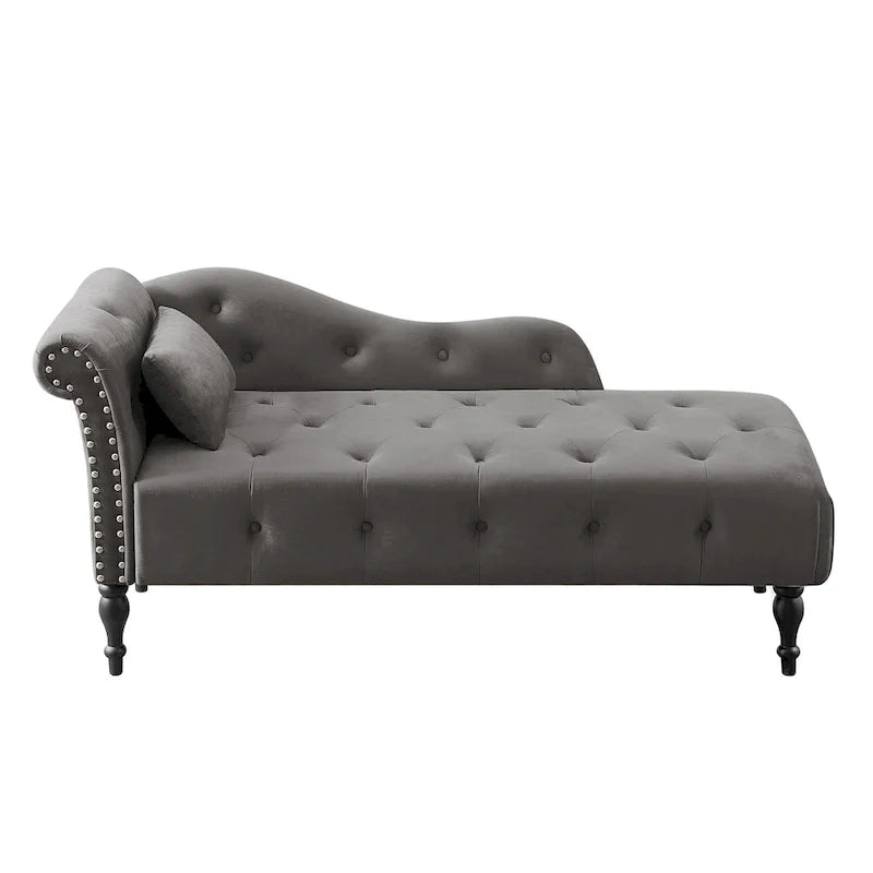 Moderne chaise longue van 60,6 inch met fluwelen bekleding, gecapitonneerde knopen, massief houten poten en sierspijkers