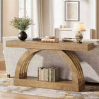 Console d'entrée Lantine de 160 cm, table de canapé à 2 niveaux derrière le canapé, console étroite de style campagne à arche unique pour couloir, salon, vestibule, naturel