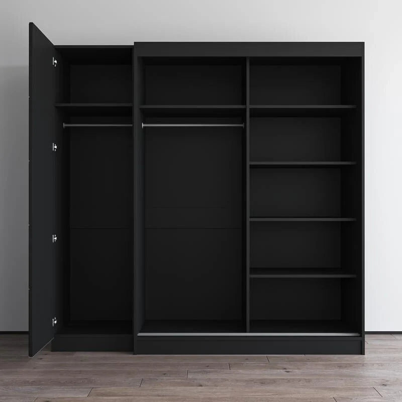 Roupeiro de 2 portas com espelho, frente de vidro, para 2 pessoas (cinzento / preto / branco)