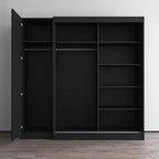 Roupeiro de 2 portas com espelho, frente de vidro, para 2 pessoas (cinzento / preto / branco)