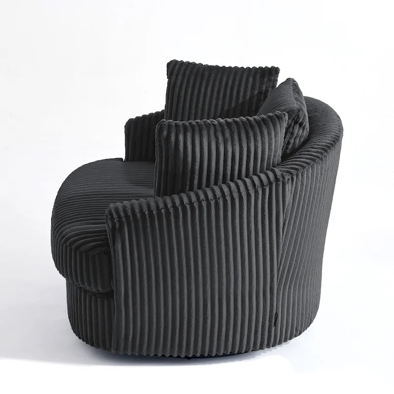 Fauteuil pivotant tonneau surdimensionné de 43 W en velours côtelé moelleux avec accoudoirs encastrés