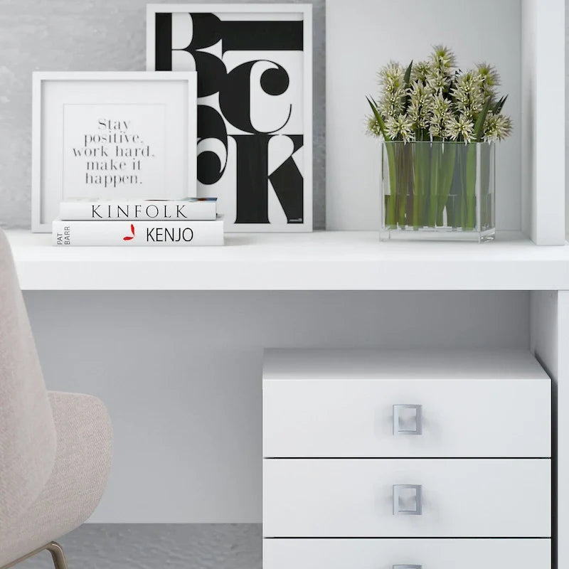 Echo L-vormig bureau met opzetkast en laden