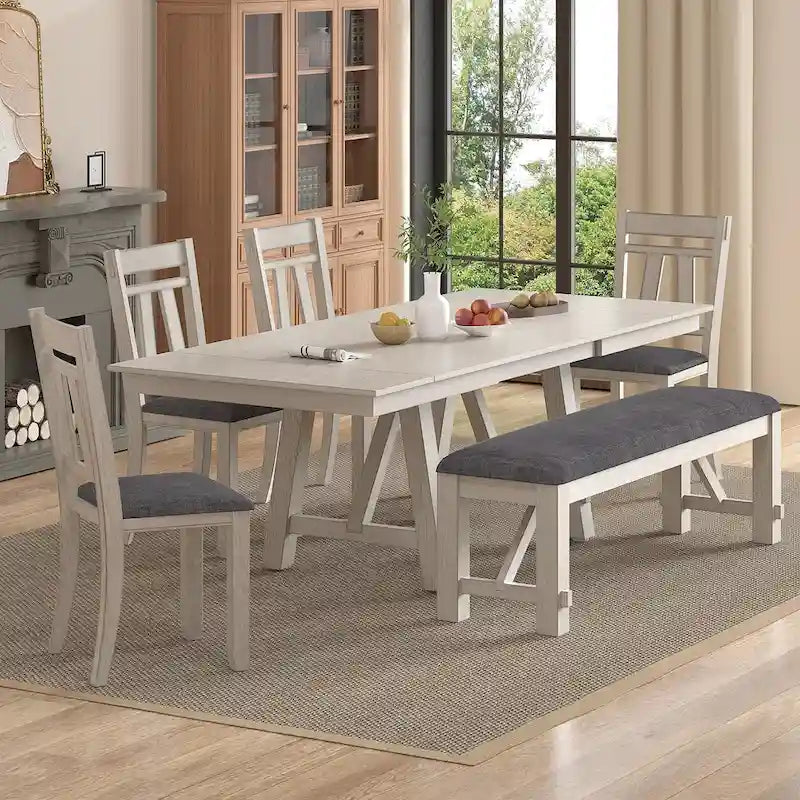 VECELO eetkamerstoelen van massief hout met zitting van linnenstof, set van 2/4/6 eetkamerstoelen