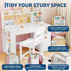 Ensemble bureau et chaise d’étude pour enfants avec rangement, bureau d’étude pour enfants avec dessus et plateau inclinable, de 3 à 8 ans, table d’écriture pour chambre