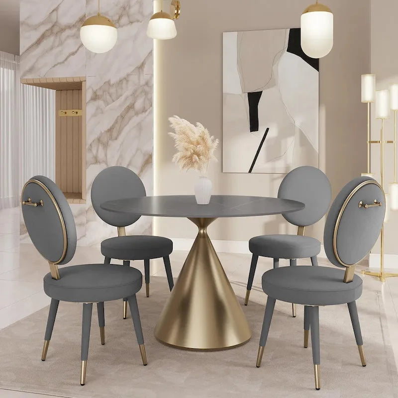 Morden Fort modernes Luxus-Esszimmer-Set mit rundem Tisch und 4 Stühlen, 5-teilig
