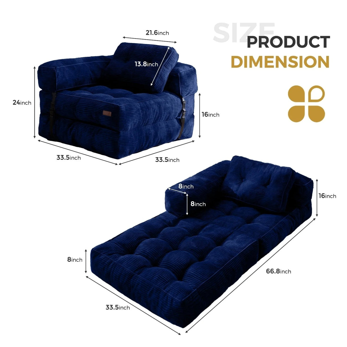 Składana sofa z funkcją spania, narożna sofa podłogowa w kształcie litery L