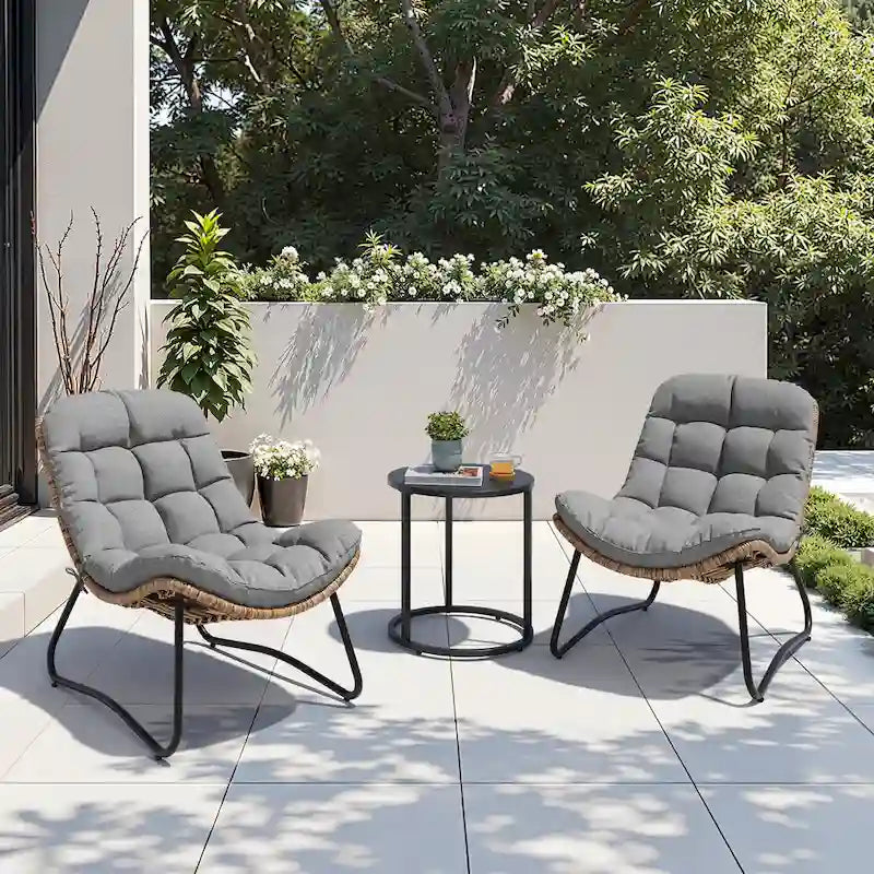 Fauteuils papasan d’extérieur avec coussin, en rotin PE, confortables pour la terrasse avec table d’appoint