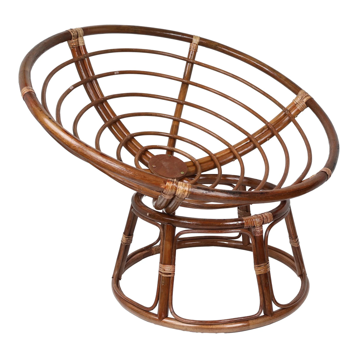 Bali Rattan-Papasan-Sessel mit 42-Zoll-Durchmesser und Köperstoffkissen