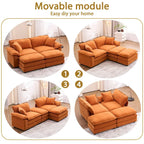 Zweisitzer-Sofa mit 2 Sitzkissen, 2 Kissen und 2 Hockern, bequemes Sofa – tiefes Wohnzimmer-Sofa, modulares Sofa