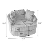 Fauteuil pivotant tonneau surdimensionné de 43 W en velours côtelé moelleux avec accoudoirs encastrés