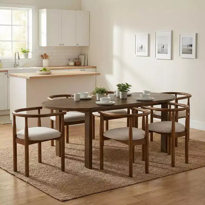 Set da pranzo ovale da 7 pezzi per 6 persone, grande tavolo da cucina familiare da 71", con 6 sedie da pranzo imbottite, noce - Christopher Knight Home