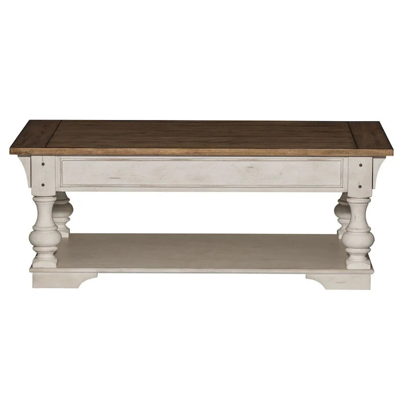 Mesa de apoio Morgan Creek em branco antigo com escovado de arame e detalhes de tabaco