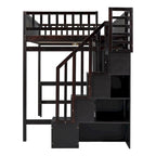 Lit mezzanine double en pin avec bureau et rangement