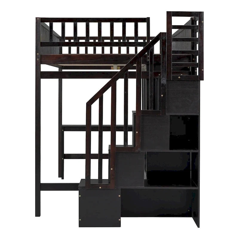Lit mezzanine double en pin avec bureau et rangement