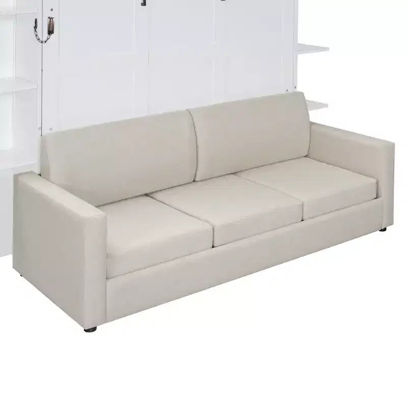 Queen-Murphy-Bett zum Herunterklappen mit Sofa, Schrankbett in Queensize zum Falten mit Bücherregal und Einlegeböden für Gästezimmer oder Büro