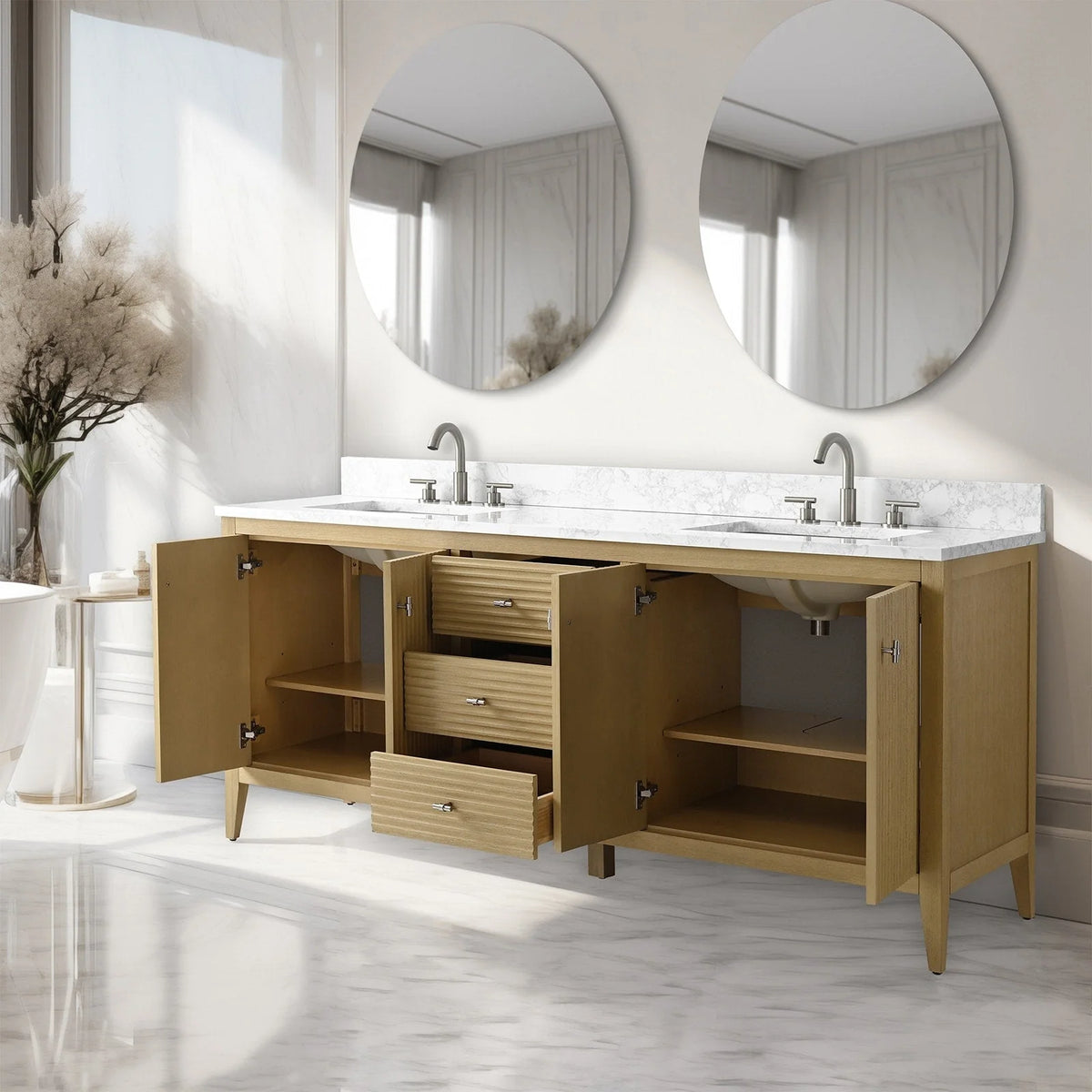 Mobile bagno Vanity Art 72 con doppio lavabo e piano in marmo composito