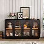Großes Buffet-Sideboard mit 4 Türen und Glastüren, gewölbter Schrank mit verstellbaren Einlegeböden für die Küche