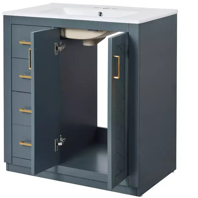 Badkamermeubel voor enkele wastafel van 30 met kast en 3 laden - zwart / blauw / groen / indigo / wit