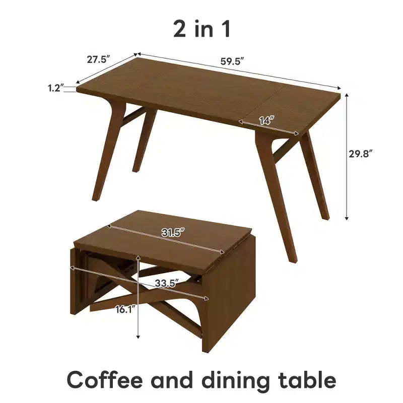 2-in-1-salontafel, uitschuifbare eettafel, tafel met verstelbare hoogte voor thuis en kantoor, ruimtebesparend - ModernLuxe