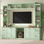 Ensemble mural de centre multimédia de style ferme 4-en-1 ModernLuxe, compatible avec les téléviseurs jusqu'à 70 pouces, meuble TV avec étagères réglables et tiroirs