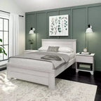 Estrutura de cama de tamanho casal Plank+Beam estilo quinta, com cabeceira, cama de plataforma em madeira maciça
