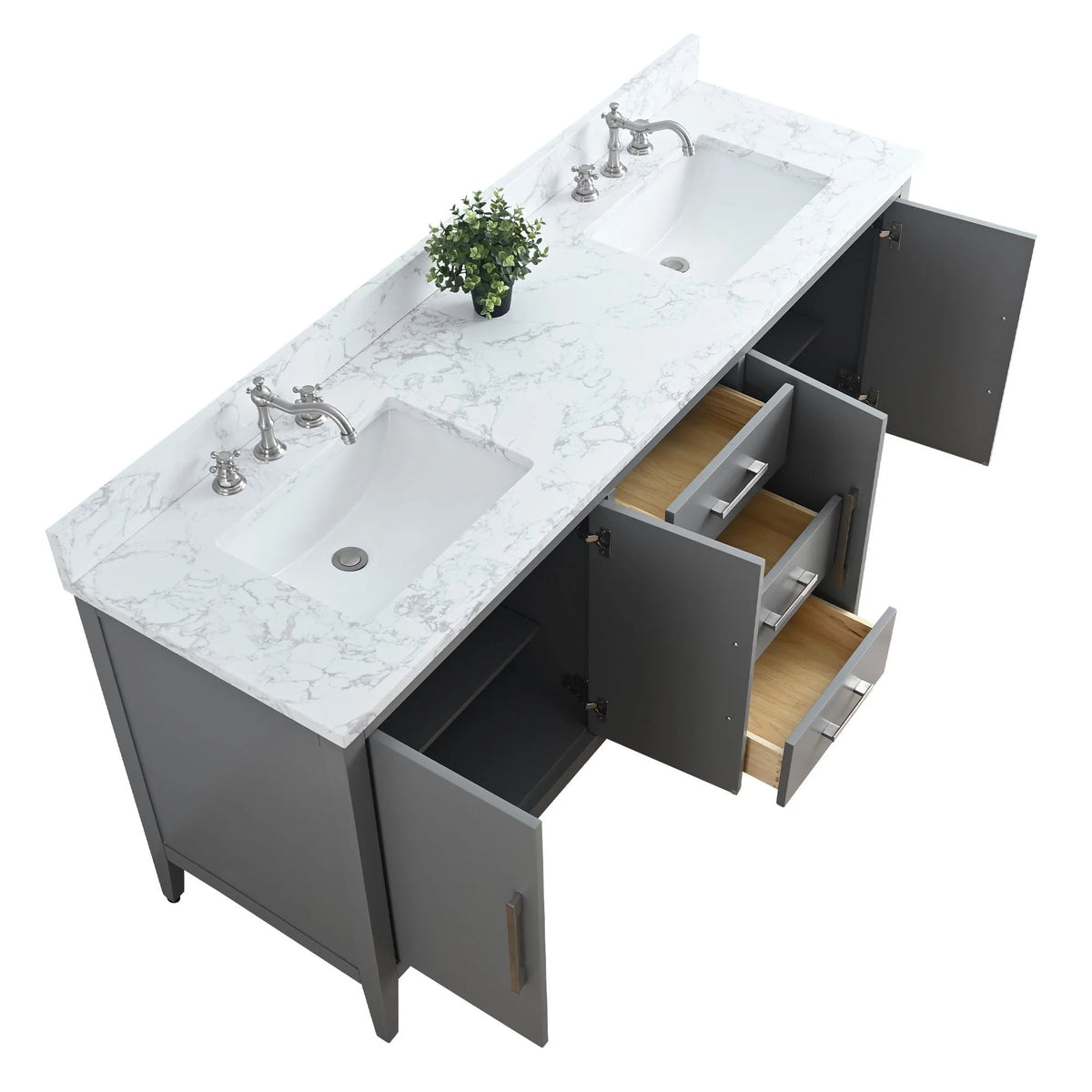 Mobile bagno Vanity Art 72 con doppio lavabo e piano in marmo composito
