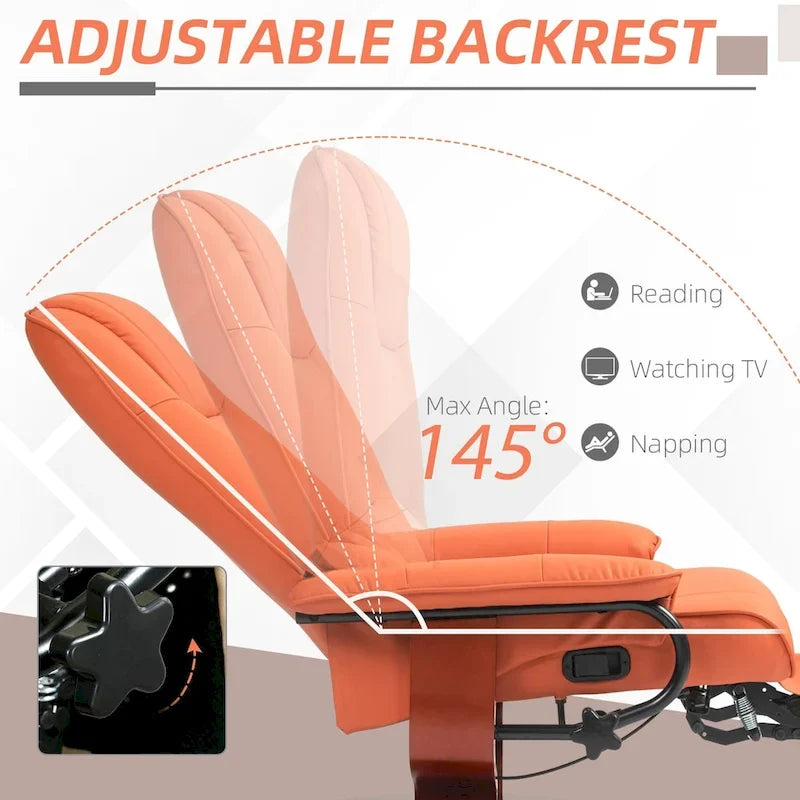 Fauteuil inclinable HomCom en similicuir, réglable, à base pivotante et commande manuelle, avec repose-pieds confortable et relaxant