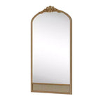 37 in. W x 71 in. H Classic Carved Arch Wood Frame with Rattan Bottom Wall Mirror in Brown