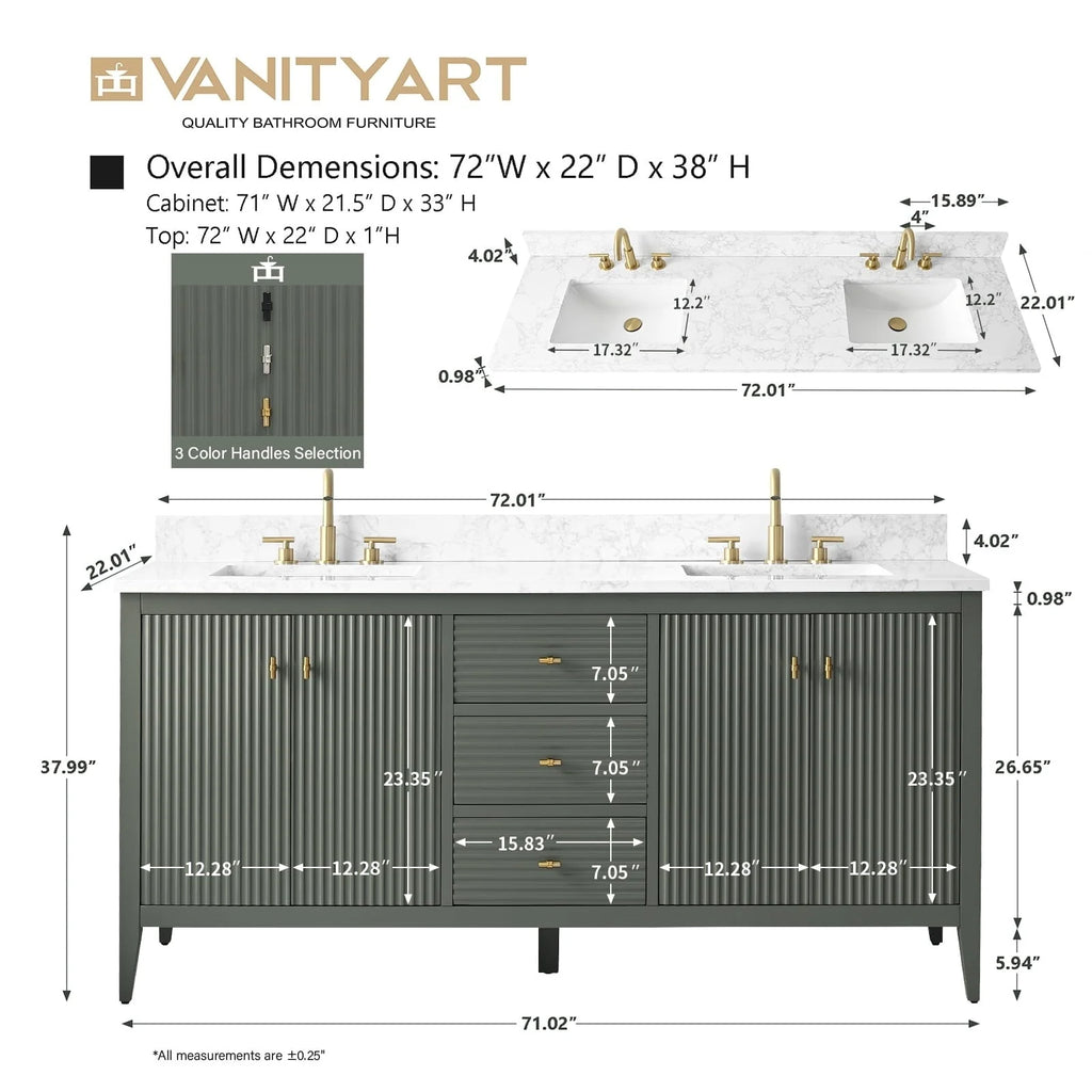 Mobile bagno Vanity Art 72 con doppio lavabo e piano in marmo composito
