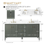 Mobile bagno Vanity Art 72 con doppio lavabo e piano in marmo composito