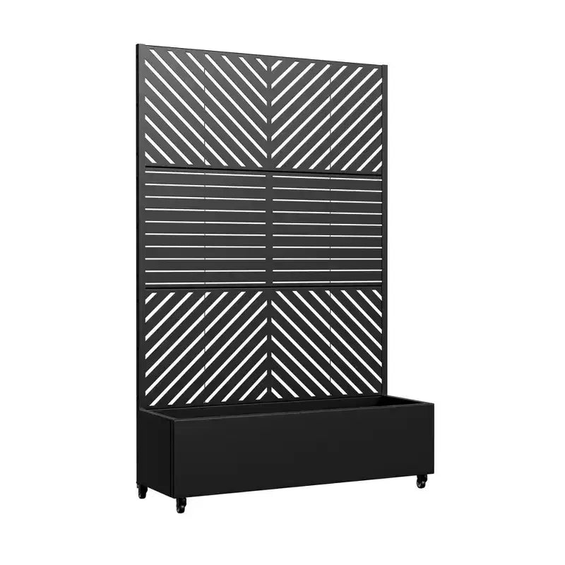 MAYEERTY truhlík s mříží, železo, černý, paralelní linie 01, lamelový klasický kombinovaný styl, 72x47x16in, sada 3 kusů