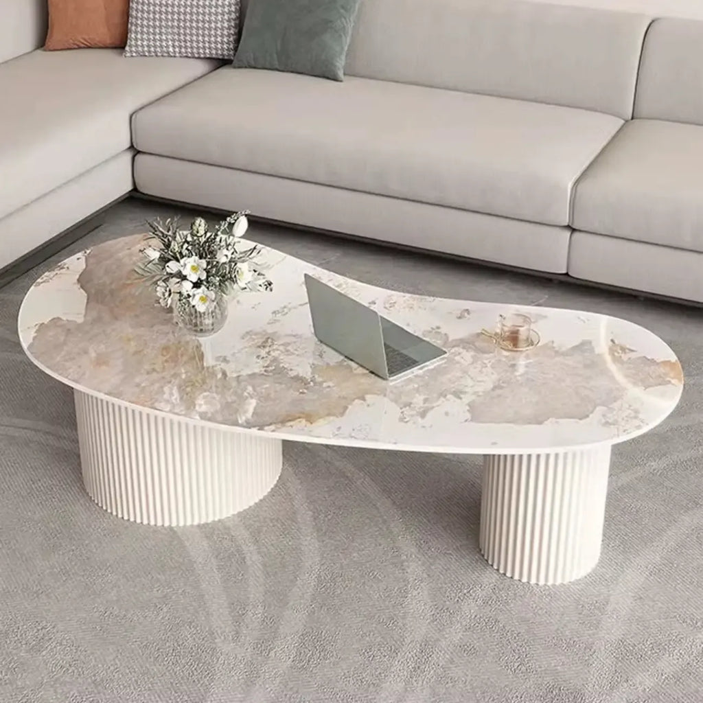 Minimalistischer ovaler Standard-Couchtisch in Weiß mit 2 Schubladen