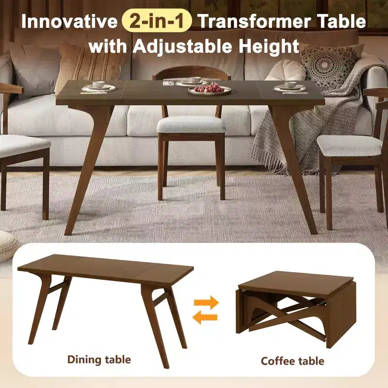 2-in-1-salontafel, uitschuifbare eettafel, tafel met verstelbare hoogte voor thuis en kantoor, ruimtebesparend - ModernLuxe