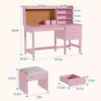 Ensemble bureau et chaise pour enfants, table d’étude en bois avec plateau inclinable réglable, tiroirs et tableau en liège – ensemble bureau d’apprentissage scolaire pour enfants