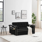 Sofá-Cama Convertível de Veludo para 2 Pessoas, com 55', Cama Extensível, Encosto Reclinável Ajustável, Bolsos Laterais e Suporte para Telemóvel
