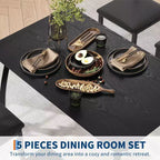 Ensemble table et chaises de cuisine à structure métallique en 5 pièces, avec design chanfreiné