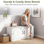Banc à chaussures à 2 portes avec étagères réglables et espace de rangement dissimulé, naturel + blanc/Whi5te