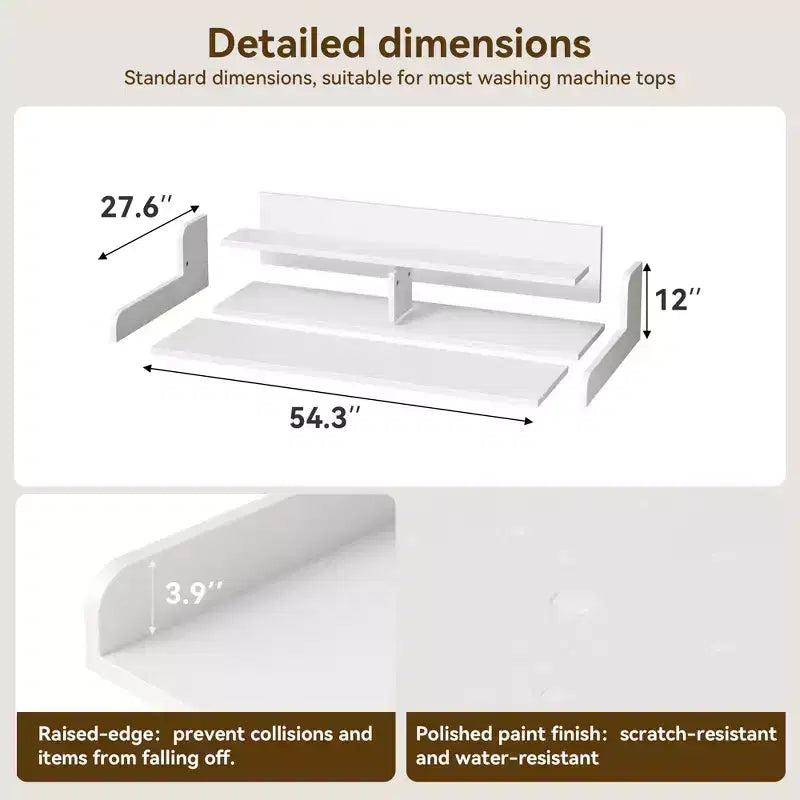 Dessus de lave-linge et sèche-linge en bois, plan de travail de buanderie de 54 po avec étagère de rangement à 2 niveaux, surface de travail antidérapante avec rebords pour l'organisation de la buanderie