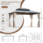 EROMMY Pavillon mit festem Dach, Outdoor-Pergola mit Doppeldach, Netzvorhängen und Vorhängen, robustes Vordach für Terrasse, Garten und Poolpartys