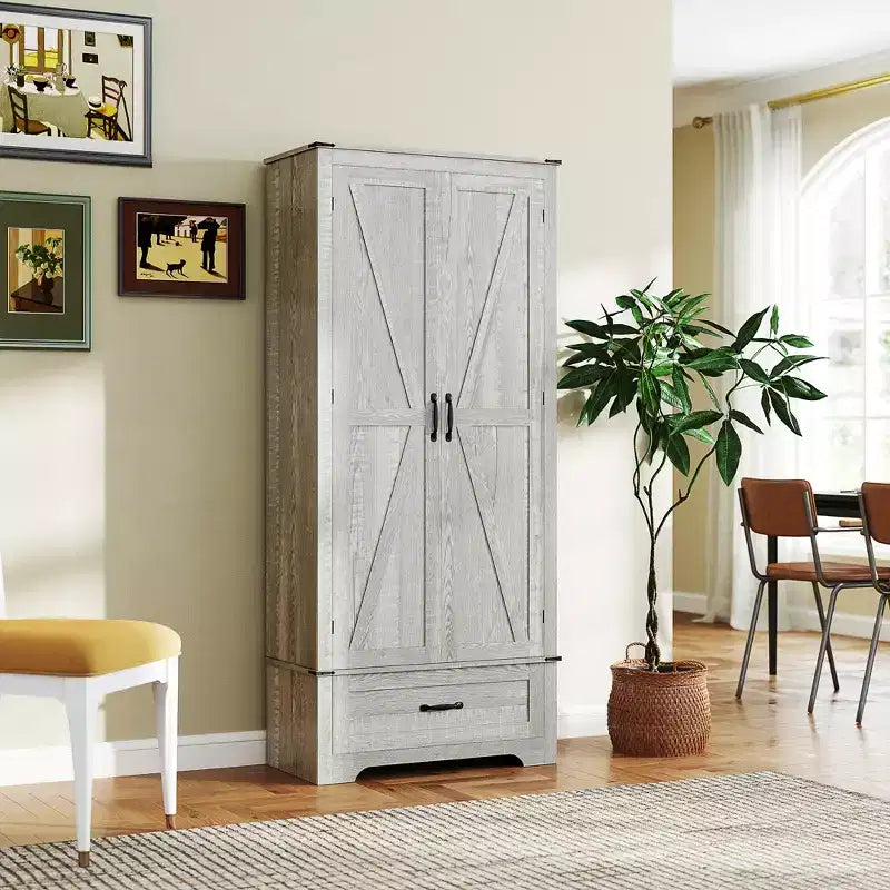 Armoire garde-manger de style champêtre HOMCOM 72 po avec portes de grange, grande armoire de rangement de cuisine avec étagères réglables et tiroir