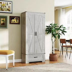 Armoire garde-manger de style champêtre HOMCOM 72 po avec portes de grange, grande armoire de rangement de cuisine avec étagères réglables et tiroir