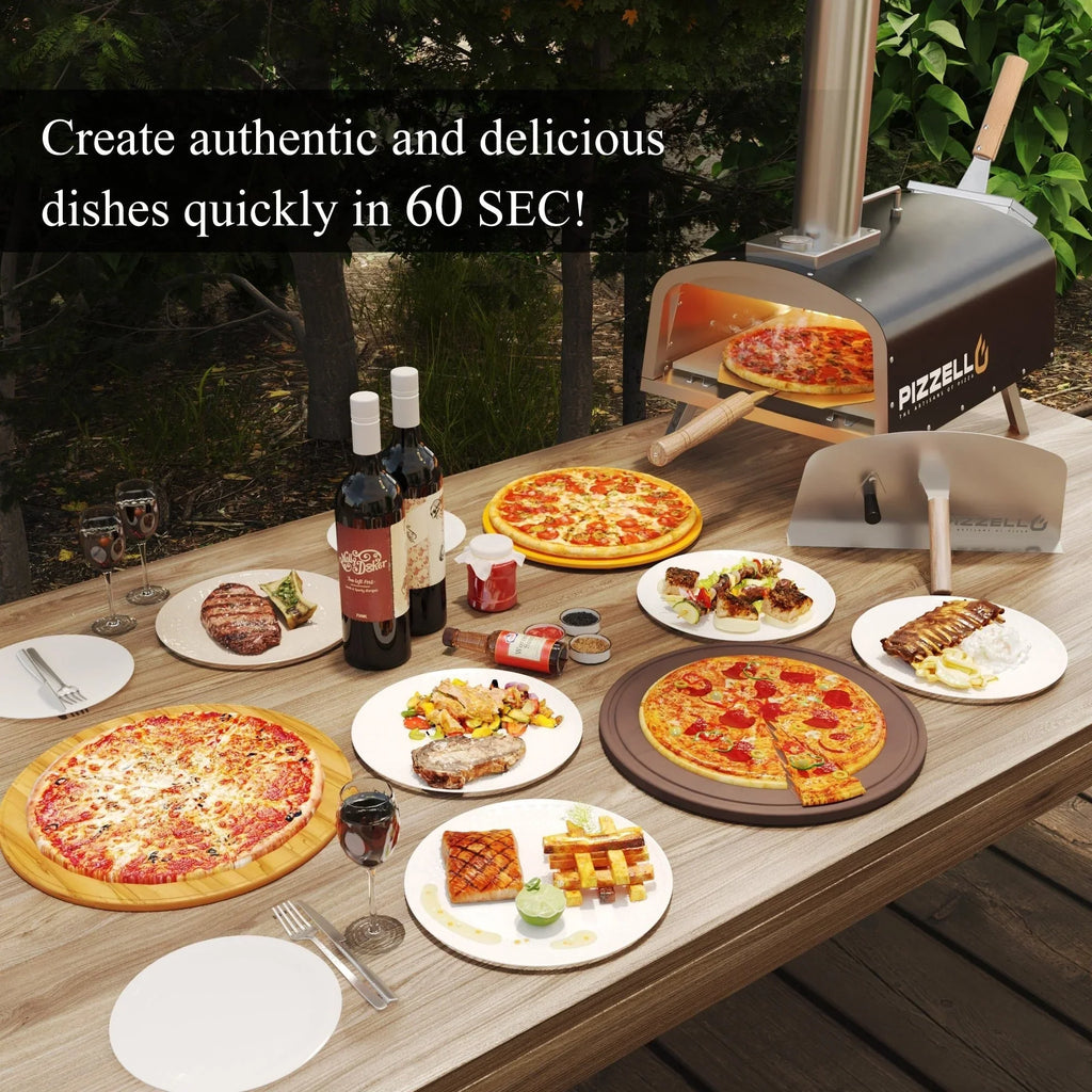Multibrennstoff-Pizzaofen für den Außenbereich, Steinofen-Pizzaofen mit Gasbrenner und Holzfach – 12 Zoll