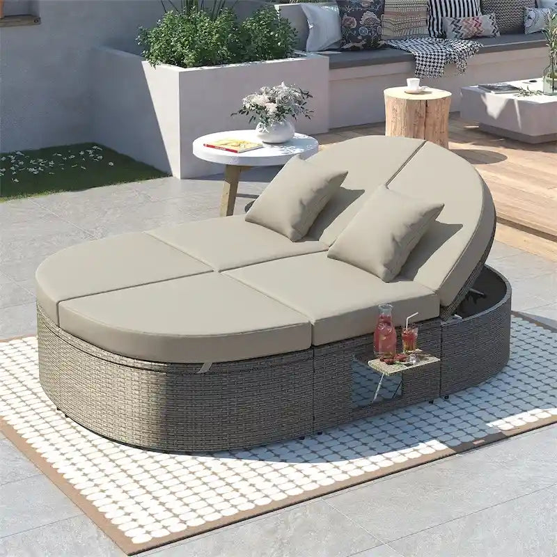 Letto prendisole da esterno per patio, daybed per 2 persone con cuscini e guanciali