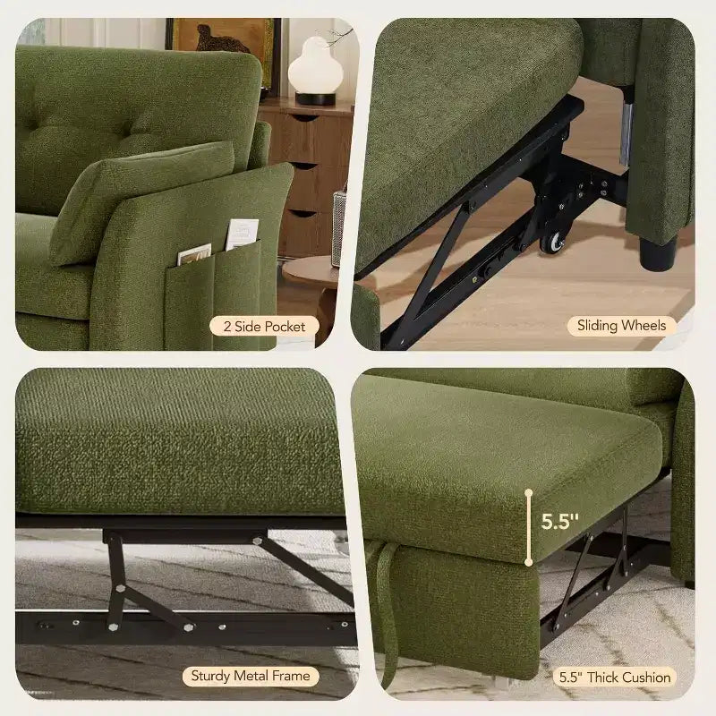 Divano letto trasformabile 3-in-1 Dyonery, divano letto estraibile con tasca laterale e schienale regolabile, montaggio senza attrezzi, divanetto pieghevole