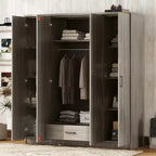 Armoire-penderie en bois à 4 portes avec tringle, 1 tiroir et étagères de rangement