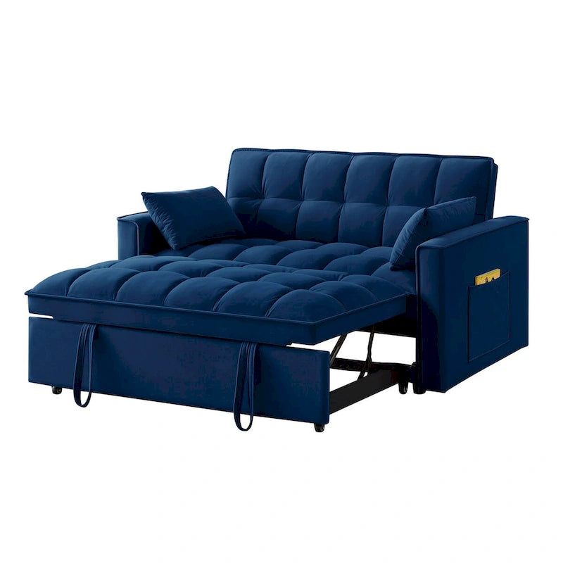 Sofá-cama de 2 lugares 4 em 1 com braços e bolsos de arrumação, sofá-cama extraível multifunções com encosto ajustável